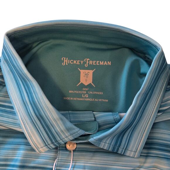 Hickey Freeman Golf Polo Shirt Striped Teal Turquoise NWT Size Large - Picture 3 of 12